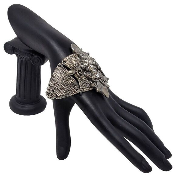 Silver Tone‎ Wide Articulated Bracelet Rhinestone Coptic Maltese Cross Pirate - Picture 2 of 7